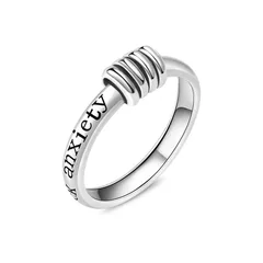 For Unisex Simple Style Silver Copper Ring Featuring Carving Craft, Anxiety Jewelry 5