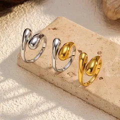 Unisex Simple Style Titanium Steel Ring With Asymmetrical Water Droplets Pattern In Gold Featuring Electroplated Finish 2