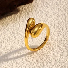 Unisex Simple Style Titanium Steel Ring With Asymmetrical Water Droplets Pattern In Gold Featuring Electroplated Finish 4