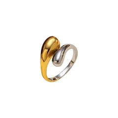 Unisex Simple Style Titanium Steel Ring With Asymmetrical Water Droplets Pattern In Gold Featuring Electroplated Finish 5