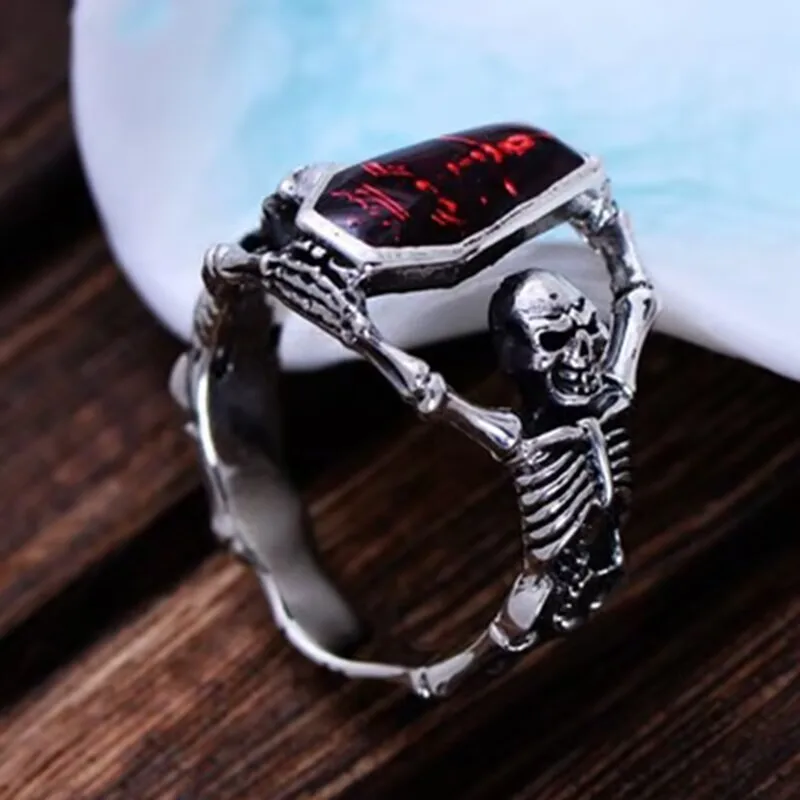 Unisex Skull Ring For Style Featuring Antique Silver Plated Alloy With Zircon Inlay And 0.03µm-0.05µm Plating Thickness 5