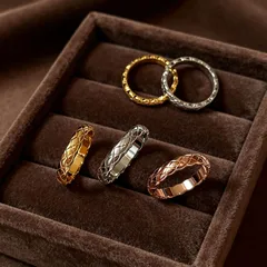 Lingge For Unisex Rings 1 Pair In Titanium Steel With 18K Real Gold Plated Finish, Featuring Elegant Gold Color 2