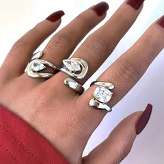 Vacation Classic Style Solid Color 304 Stainless Steel Glass Inlay Zircon Women's Open Rings