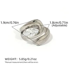 Vacation Classic Style Solid Color 304 Stainless Steel Glass Inlay Zircon Women's Open Rings 3