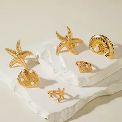 Vacation Star Metal Open Rings Set Of 6 Shell Joint Rings Women's Luxury Style Geometric Pattern Zinc Alloy 2