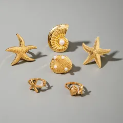Vacation Star Metal Open Rings Set Of 6 Shell Joint Rings Women's Luxury Style Geometric Pattern Zinc Alloy 4