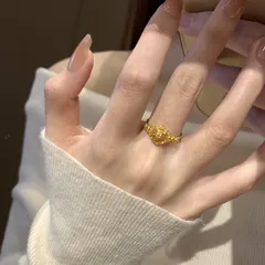 Vintage Style Adjustable Round Ring For Women In Orange Copper With Zircon Inlay 4
