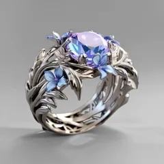 Vintage Style Blue Flowers Ring For Women With Electroplated Alloy And September Birthstone Sapphire Inlay
