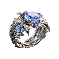 Vintage Style Blue Flowers Ring For Women With Electroplated Alloy And September Birthstone Sapphire Inlay 2