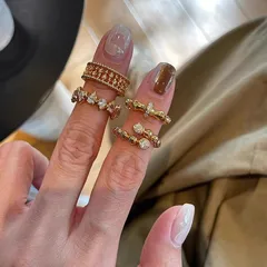 Vintage Brushed Diamond Lace Ring For Women, Index Finger Ring, Geometric Leaf Rose Gold Alloy