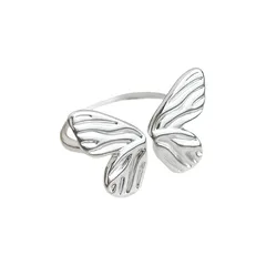 Vintage Style Butterfly Open Ring For Women In Silver Plated Copper With Zircon Inlay 5