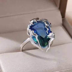 Vintage Colorful Gemstone Zircon White Gold Ring Women's Fashion 18K Gold Plated Jewelry Ring 2