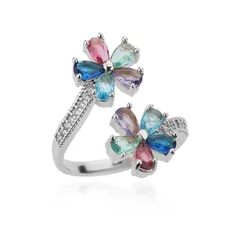 Vintage Colorful Gemstone Zircon White Gold Ring Women's Fashion 18K Gold Plated Jewelry Ring 5