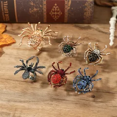 Vintage Creative Unique Insect Spider Brooch With Rhinestones Fashion Alloy Clothing Collar Brooch Holiday Open Ring White Gold Plated 3