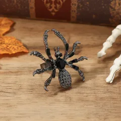 Vintage Creative Unique Insect Spider Brooch With Rhinestones Fashion Alloy Clothing Collar Brooch Holiday Open Ring White Gold Plated 4