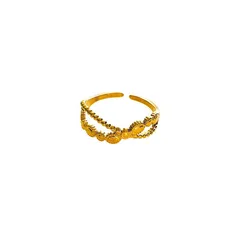 Vintage Style Crossover Ring For Unisex Featuring Carving, Made Of Titanium Steel With 18K Real Gold Plated Finish