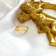 Vintage Style Crossover Ring For Unisex Featuring Carving, Made Of Titanium Steel With 18K Real Gold Plated Finish 4