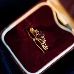 Vintage Style Crown Open Ring For Women In Electroplated Copper With Zircon Inlay