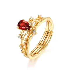 Vintage Style Crown Open Ring For Women In Electroplated Copper With Zircon Inlay 5