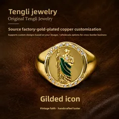 Vintage Style Crown Ring For Unisex Featuring Enamel Craftsmanship In Golden Plated Copper 2