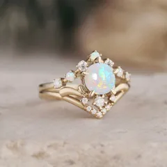Vintage Style Crown Ring For Women In Golden Metal With October Birthstone Opal Featuring Electroplated Craftsmanship 2