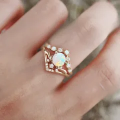 Vintage Style Crown Ring For Women In Golden Metal With October Birthstone Opal Featuring Electroplated Craftsmanship 4