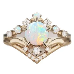 Vintage Style Crown Ring For Women In Golden Metal With October Birthstone Opal Featuring Electroplated Craftsmanship 5