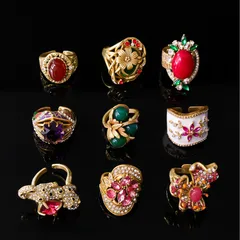 Vintage Style Flowers Ring For Women In Copper Alloy Featuring Natural Stone Inlay And Enamel Craftsmanship 2