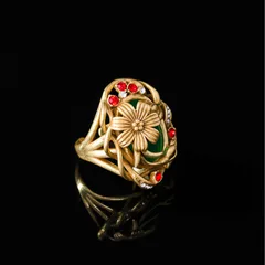 Vintage Style Flowers Ring For Women In Copper Alloy Featuring Natural Stone Inlay And Enamel Craftsmanship 4