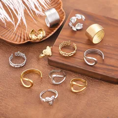 Vintage Style Geometric Open Rings For Unisex, Made Of 304 Stainless Steel With 18K Real Gold Plated Electroplating