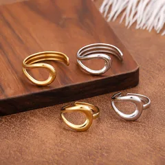 Vintage Style Geometric Open Rings For Unisex, Made Of 304 Stainless Steel With 18K Real Gold Plated Electroplating 2