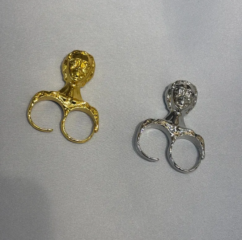 Vintage Style Gold Alloy Open Ring For Women Featuring Human Face Design 5