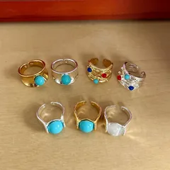 Vintage Style Gold Open Ring For Women Featuring Geometric Design With Natural Stone Inlay 2