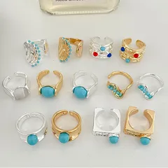 Vintage Style Gold Open Ring For Women Featuring Geometric Design With Natural Stone Inlay 3