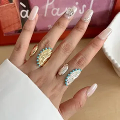 Vintage Style Gold Open Ring For Women Featuring Geometric Design With Natural Stone Inlay 4