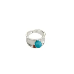Vintage Style Gold Open Ring For Women Featuring Geometric Design With Natural Stone Inlay 5