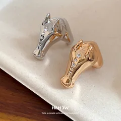 Vintage Style Golden Alloy Horse Open Ring For Women With Rhinestone Inlay