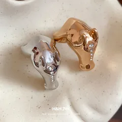 Vintage Style Golden Alloy Horse Open Ring For Women With Rhinestone Inlay 3