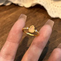 Vintage Style Gourd Rings For Women, Copper Material With Electroplated Gold Plating And Zircon Inlay 2