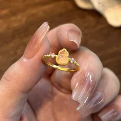 Vintage Style Gourd Rings For Women, Copper Material With Electroplated Gold Plating And Zircon Inlay 3