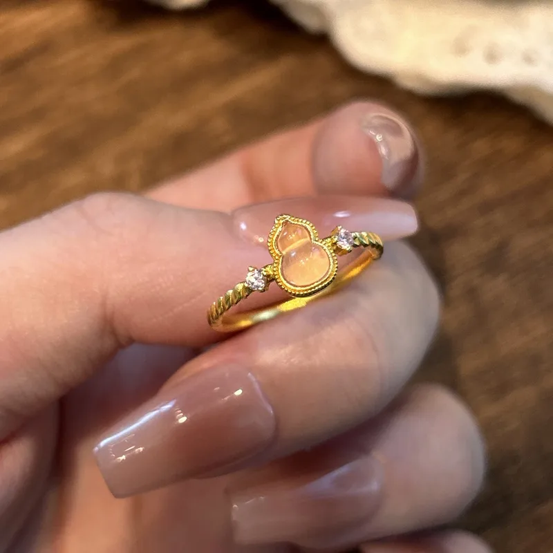 Vintage Style Gourd Rings For Women, Copper Material With Electroplated Gold Plating And Zircon Inlay 5