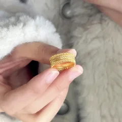 Vintage Style Grain Pattern Copper Ring For Women With Gold Electroplated Finish 3