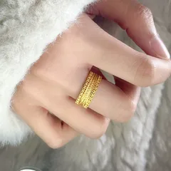 Vintage Style Grain Pattern Copper Ring For Women With Gold Electroplated Finish 5