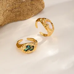 Vintage Inlaid Abalone Shell 18K Gold Plated Copper Alloy Irregular Women's Open Ring