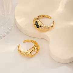 Vintage Inlaid Abalone Shell 18K Gold Plated Copper Alloy Irregular Women's Open Ring 2