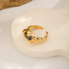 Vintage Inlaid Abalone Shell 18K Gold Plated Copper Alloy Irregular Women's Open Ring 3