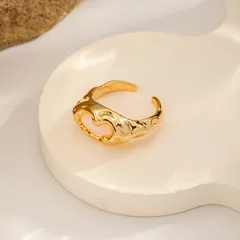 Vintage Inlaid Abalone Shell 18K Gold Plated Copper Alloy Irregular Women's Open Ring 4
