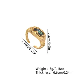 Vintage Inlaid Abalone Shell 18K Gold Plated Copper Alloy Irregular Women's Open Ring 5