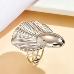 Vintage Style Leaf Open Ring For Women In 201 Stainless Steel With 18K Real Gold Plated Asymmetrical Design 5
