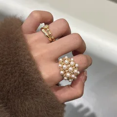 Vintage Style Open Ring For Women Featuring Star Pattern With Electroplated Finish And Rhinestones On Imitation Pearl 2